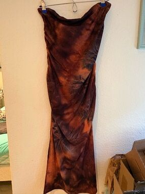 SHEIN Brown & Black Tie-Dye Ribbed Maxi Dress